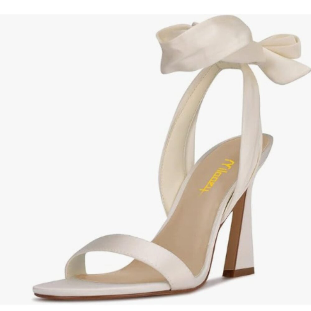 Milooey shoes White Open Toe Strappy Lace Up Block High Heels Ankle Strap Sandal